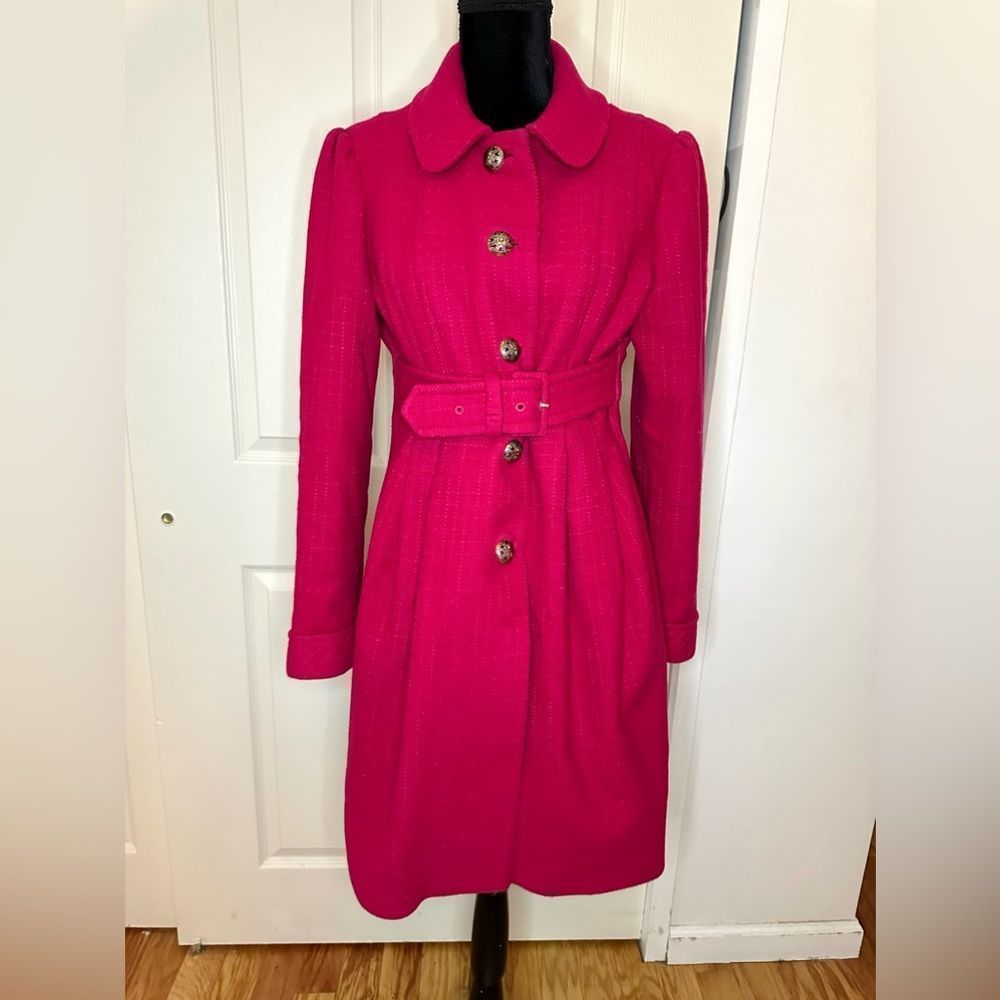 Juicy Couture Hot Pink Wool Long Coat button and belt closure sz M